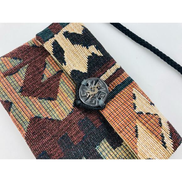 Tapestry Fabric CROSSBODY Southwest BOHO Bag Purse Kokopelli Metal Butt Corduroy - Picture 1 of 10